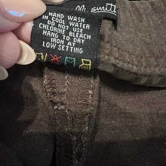 Willi Smith Women's Stone Washed Linen Blend Brown Casual Shorts Cuffed Hem 10 - Picture 11 of 12